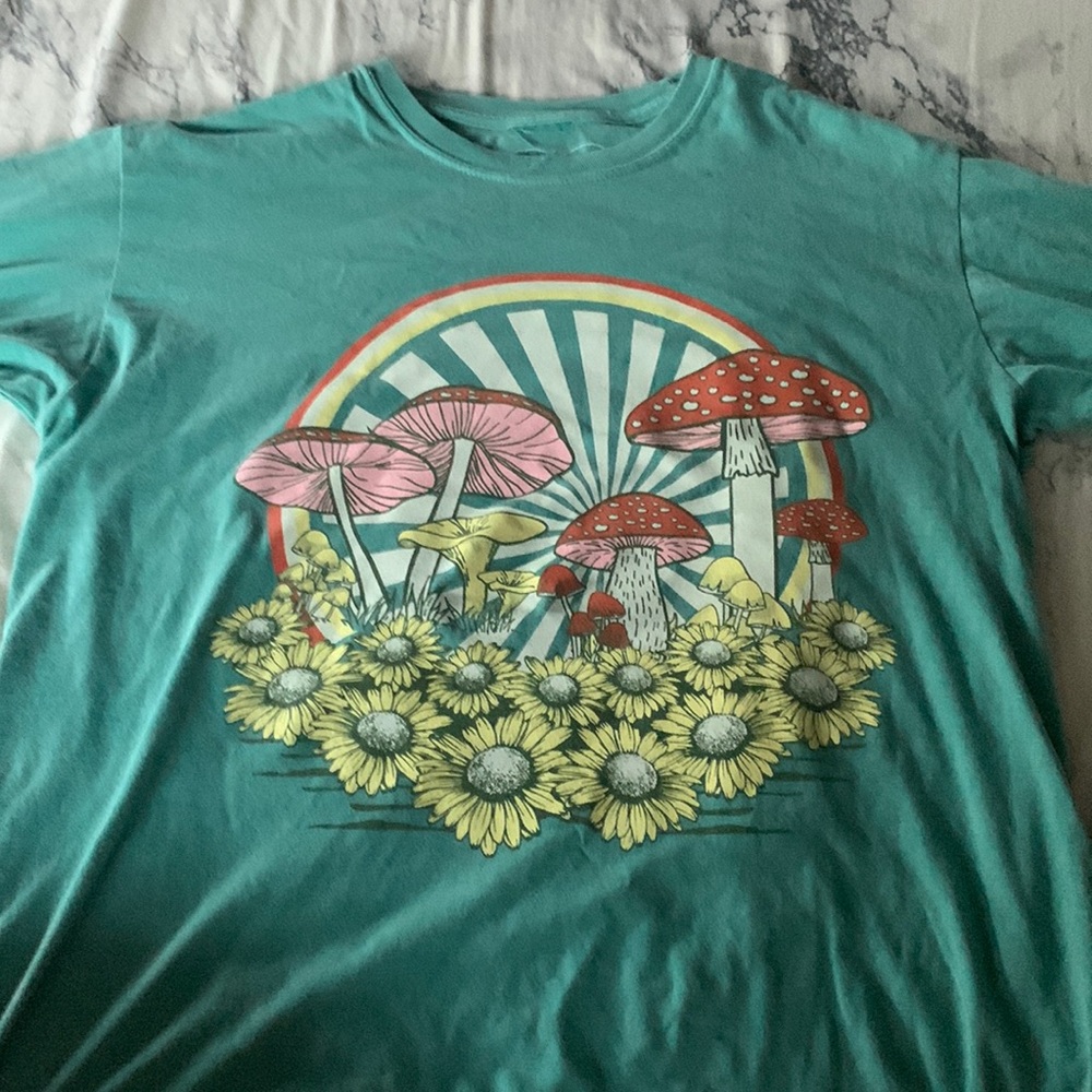 Teal mushroom flower long sleeve shirt